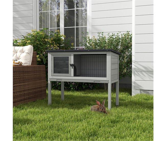 Conforama PawHut Conejera De Madera Caseta Exterior Refugio Para Mascotas Pequeñas Conejos Cobayas Con Bandeja Extraíble Y Techo Asfáltico 84x43x70 Cm Gris Y Negro