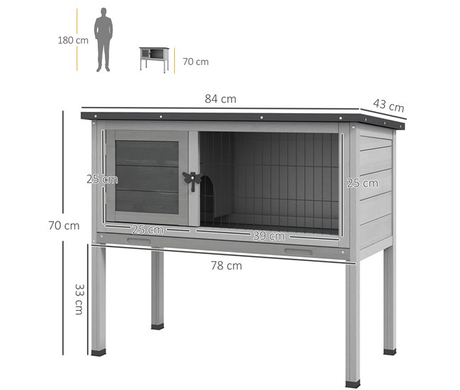 Conforama PawHut Conejera De Madera Caseta Exterior Refugio Para Mascotas Pequeñas Conejos Cobayas Con Bandeja Extraíble Y Techo Asfáltico 84x43x70 Cm Gris Y Negro