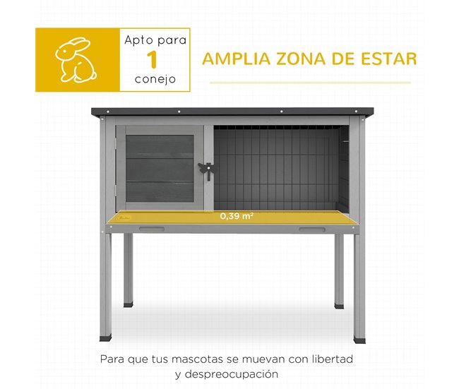 Conforama PawHut Conejera De Madera Caseta Exterior Refugio Para Mascotas Pequeñas Conejos Cobayas Con Bandeja Extraíble Y Techo Asfáltico 84x43x70 Cm Gris Y Negro