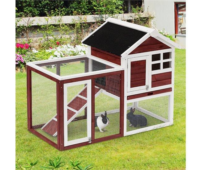 Conforama PawHut Conejera De Madera De 2 Niveles Jaula Para Conejos Con Zona Abierta Techo Asfáltico Bandeja Extraíble Y Rampa Conejera Para Exterior 122x62 6x92 Cm Marrón