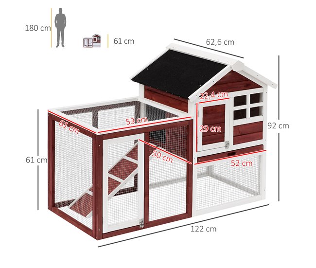 Conforama PawHut Conejera De Madera De 2 Niveles Jaula Para Conejos Con Zona Abierta Techo Asfáltico Bandeja Extraíble Y Rampa Conejera Para Exterior 122x62 6x92 Cm Marrón