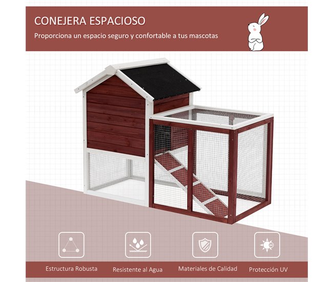 Conforama PawHut Conejera De Madera De 2 Niveles Jaula Para Conejos Con Zona Abierta Techo Asfáltico Bandeja Extraíble Y Rampa Conejera Para Exterior 122x62 6x92 Cm Marrón