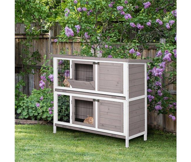 Conforama PawHut Conejera De Madera Exterior De 2 Niveles Jaula Para 1-2 Conejos Con Techo Abrible Comedero Bandejas Extraíbles Rampa Y Puertas Con Cerradura 122x50x101 Cm Marrón