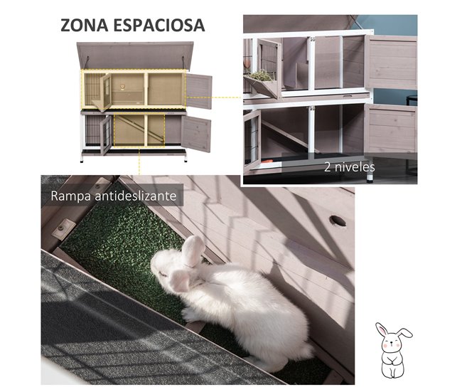 Conforama PawHut Conejera De Madera Exterior De 2 Niveles Jaula Para 1-2 Conejos Con Techo Abrible Comedero Bandejas Extraíbles Rampa Y Puertas Con Cerradura 122x50x101 Cm Marrón