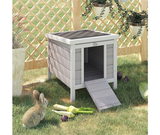 Conforama PawHut Conejera De Madera Exterior Jaula Caseta Para Roedores Mascotas Pequeñas Con Techo Asfáltico Abatible Y Rampa Antideslizante 42x51x43 Cm Gris