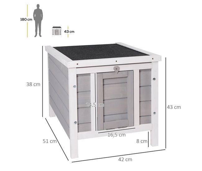 Conforama PawHut Conejera De Madera Exterior Jaula Caseta Para Roedores Mascotas Pequeñas Con Techo Asfáltico Abatible Y Rampa Antideslizante 42x51x43 Cm Gris