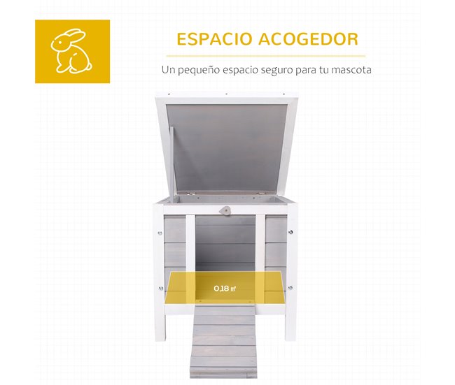 Conforama PawHut Conejera De Madera Exterior Jaula Caseta Para Roedores Mascotas Pequeñas Con Techo Asfáltico Abatible Y Rampa Antideslizante 42x51x43 Cm Gris