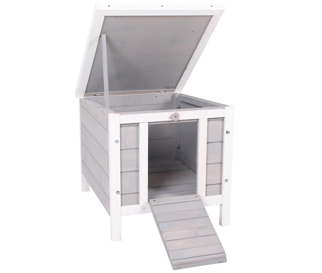 Conforama PawHut Conejera de Madera Exterior Jaula Caseta para Roedores Mascotas Pequeñas con Techo Asfáltico Abatible y Rampa Antideslizante 42x51x43 cm Gris