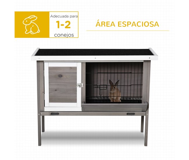 Conforama PawHut Conejera De Madera Exterior Jaula Elevada Para Conejos Cobayas Animales Pequeños Con Techo Asfáltico Abatible Comedero Bandejas Extraíbles Y 2 Puertas 91x46x71 Cm Gris