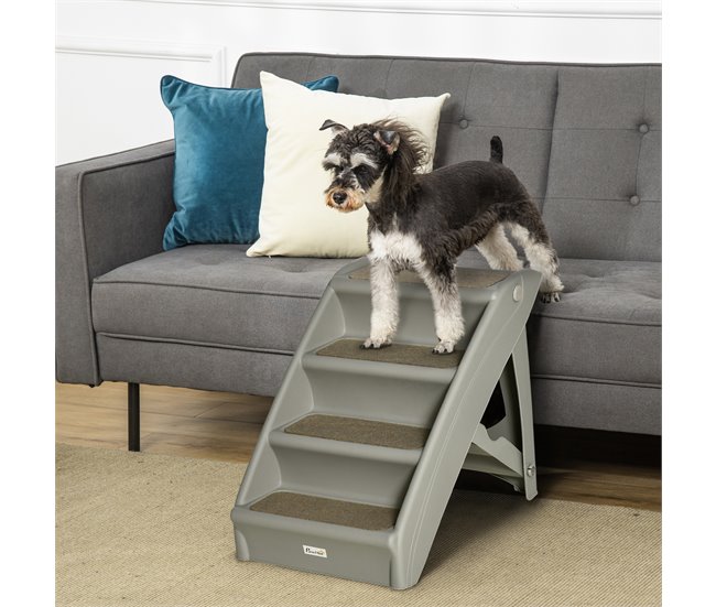 Conforama PawHut Escalera Plegable Para Mascotas De 4 Peldaños Escalón Para Perros Gatos Portátil Con Alfombras Antideslizantes Para Cama Sofá Carga 20 Kg 62x38x49 5 Cm Gris