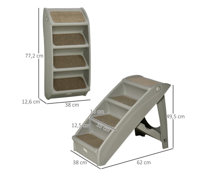 Conforama PawHut Escalera Plegable Para Mascotas De 4 Peldaños Escalón Para Perros Gatos Portátil Con Alfombras Antideslizantes Para Cama Sofá Carga 20 Kg 62x38x49 5 Cm Gris
