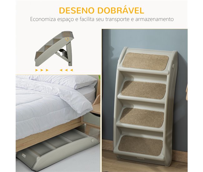 Conforama PawHut Escalera Plegable Para Mascotas De 4 Peldaños Escalón Para Perros Gatos Portátil Con Alfombras Antideslizantes Para Cama Sofá Carga 20 Kg 62x38x49 5 Cm Gris