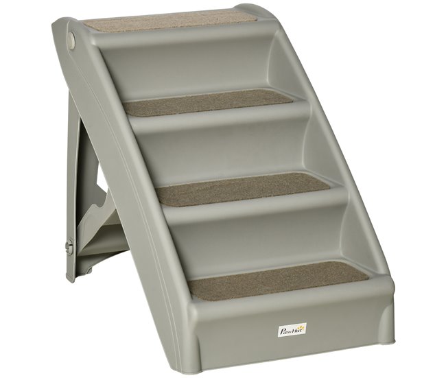 Conforama PawHut Escalera Plegable para Mascotas de 4 Peldaños Escalón para Perros Gatos Portátil con Alfombras Antideslizantes para Cama Sofá Carga 20 kg 62x38x49 5 cm Gris