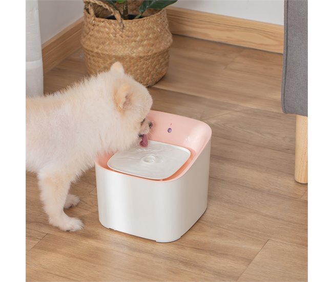 Conforama PawHut Fuente De Agua Para Gatos 3L Con Sensor De Infrarrojos 3 Modos Dispensador De Agua Para Perros Y Gatos Bebedero Para Gatos Con Luz Indicadora LED 21x20x18 Cm Blanco Y Rosa