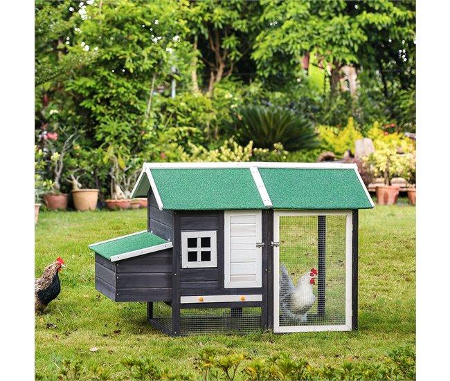 Conforama PawHut Gallinero De Madera Exterior Jaula Cercada Para Gallinas Con Caja Nido Corral De Metal Techo Asfáltico Bandeja Extraíble Ventana Y Rampa 170x81x110 Cm Gris
