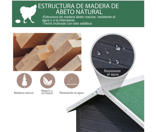 Conforama PawHut Gallinero De Madera Exterior Jaula Cercada Para Gallinas Con Caja Nido Corral De Metal Techo Asfáltico Bandeja Extraíble Ventana Y Rampa 170x81x110 Cm Gris
