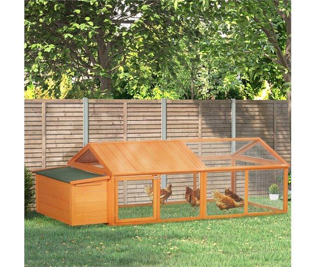 Conforama PawHut Gallinero De Madera Gallinero Grande De Exterior De 2 Pisos Para 4-8 Gallinas Con Techo Abatible Corral Puertas Con Cerradura Y Nido 240x112 5x76 Cm Natural