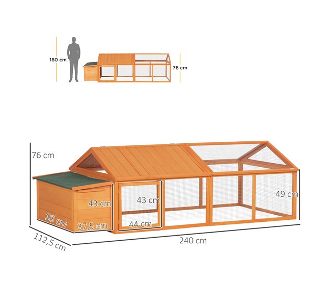 Conforama PawHut Gallinero De Madera Gallinero Grande De Exterior De 2 Pisos Para 4-8 Gallinas Con Techo Abatible Corral Puertas Con Cerradura Y Nido 240x112 5x76 Cm Natural