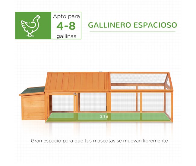 Conforama PawHut Gallinero De Madera Gallinero Grande De Exterior De 2 Pisos Para 4-8 Gallinas Con Techo Abatible Corral Puertas Con Cerradura Y Nido 240x112 5x76 Cm Natural
