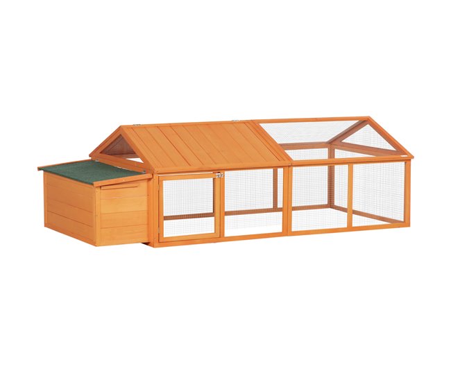 Conforama PawHut Gallinero de Madera Gallinero Grande de Exterior de 2 Pisos para 4-8 Gallinas con Techo Abatible Corral Puertas con Cerradura y Nido 240x112 5x76 cm Natural