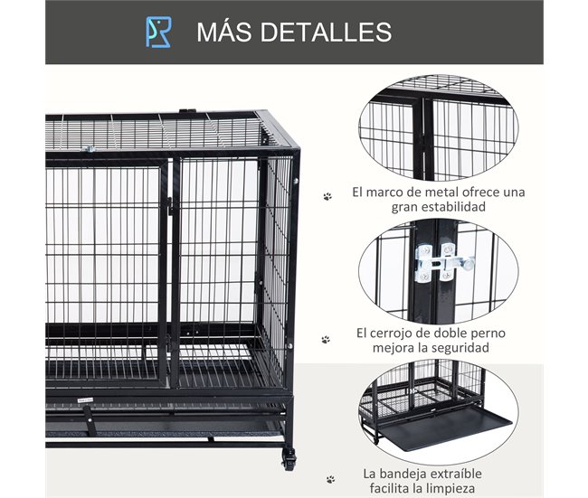 Conforama PawHut Jaula De Metal Para Perros Con Ruedas Y Frenos Bandeja Extraíble Y Puerta Con Pestillo Para Golden Retriver Labrador 92x62x75 Cm Negro