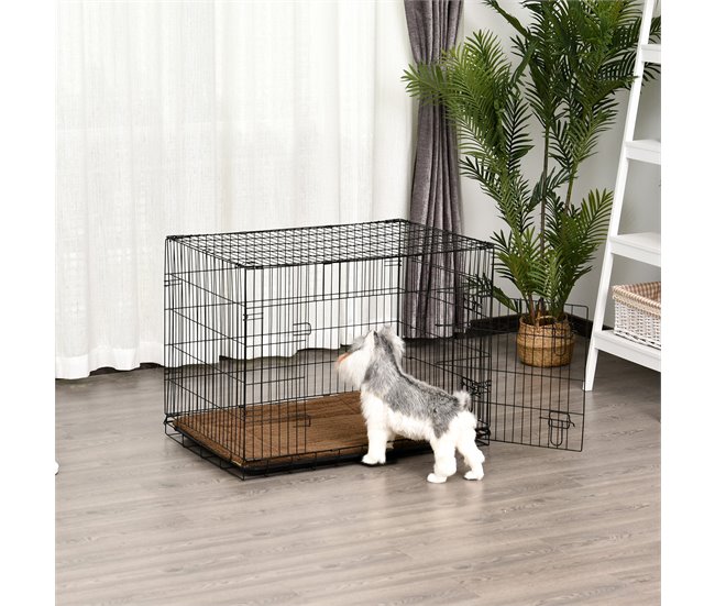 Conforama PawHut Jaula De Metal Para Perros Plegable 60x43x49 5 Cm Con 2 Puertas Con Pestillos Bandeja Extraíble Cojín Suave Y Asa Portátil Para Transporte Viaje Negro