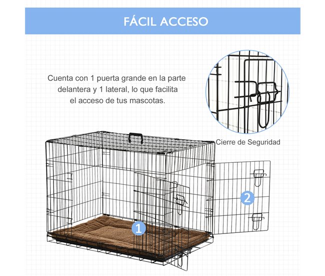 Conforama PawHut Jaula De Metal Para Perros Plegable 60x43x49 5 Cm Con 2 Puertas Con Pestillos Bandeja Extraíble Cojín Suave Y Asa Portátil Para Transporte Viaje Negro