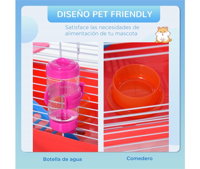 Conforama PawHut Jaula Para Hámster Casa Para Hámster 47x30x27 Cm Con 1 Piso Comedero Bebedero Rampa Rueda De Ejercicio Para Animales Pequeños Blanco Y Rojo