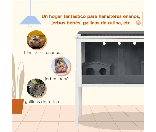 Conforama PawHut Jaula Para Hámster De Madera 82x45x81 Cm Casa Para Roedores Con 2 Puertas De Acrílico Estante Extraíble 2 Casitas Para Animales Pequeños Gris Oscuro