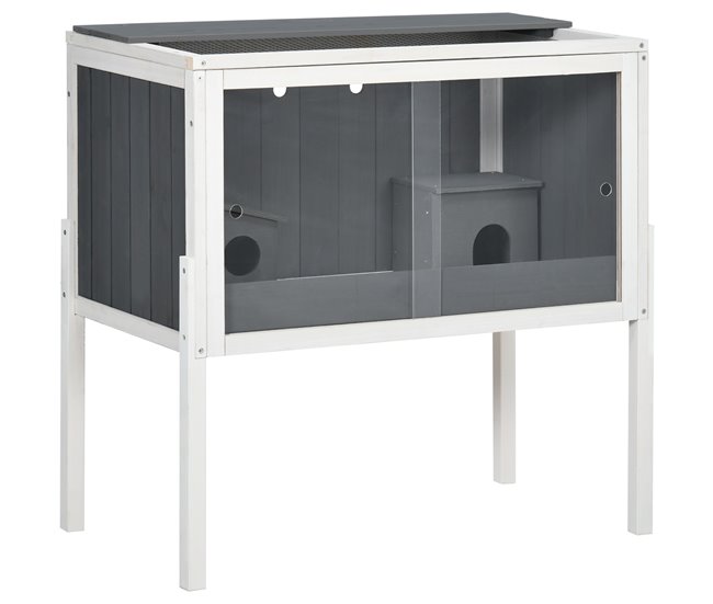 Conforama PawHut Jaula para Hámster de Madera 82x45x81 cm Casa para Roedores con 2 Puertas de Acrílico Estante Extraíble 2 Casitas para Animales Pequeños Gris Oscuro