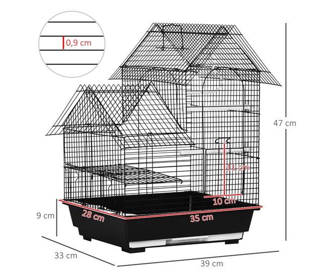 Conforama PawHut Jaula Para Pájaros 39x33x47 Cm Pajarera Metálica Con 3 Puertas 2 Comederos 2 Perchas Columpio Bandeja Extraíble Y Asa De Transporte Para Canarios Negro