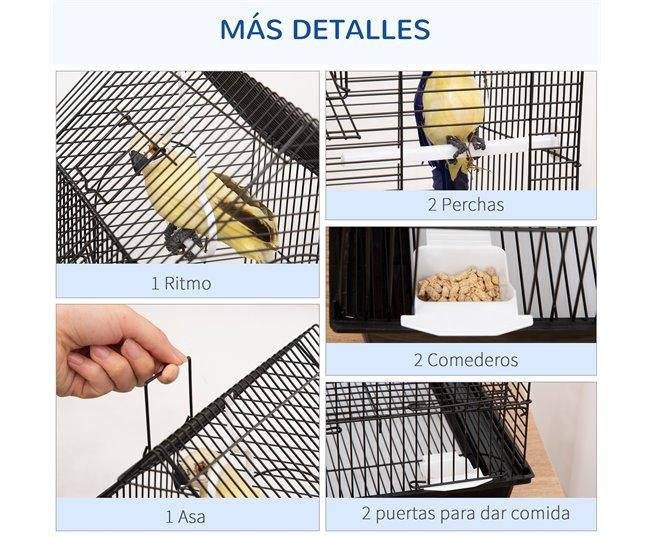 Conforama PawHut Jaula Para Pájaros 39x33x47 Cm Pajarera Metálica Con 3 Puertas 2 Comederos 2 Perchas Columpio Bandeja Extraíble Y Asa De Transporte Para Canarios Negro
