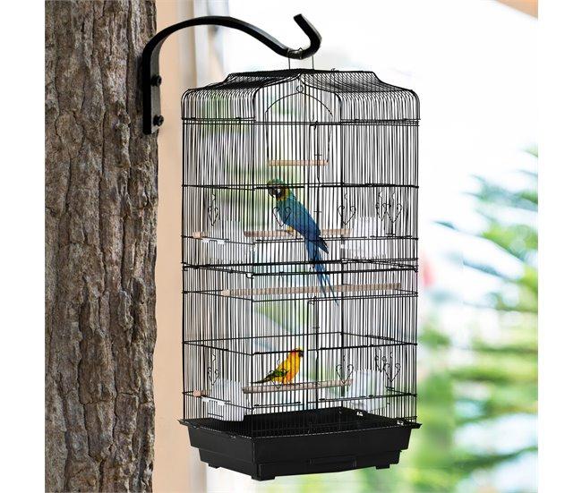 Conforama PawHut Jaula Para Pájaros 46 5x35 5x92 Cm Pajarera De Metal Con Puertas 4 Comederos 3 Perchas Columpio Bandeja Extraíble Y Asa De Transporte Para Loro Canario Periquito Negro