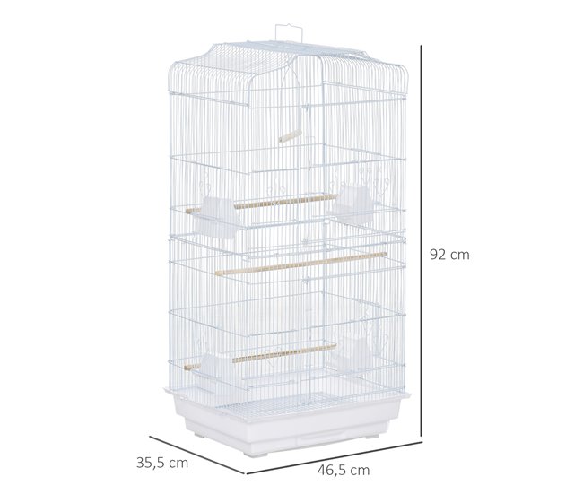 Conforama PawHut Jaula Para Pájaros 46 5x35 5x92 Cm Pajarera De Metal Con Puertas 4 Comederos 3 Perchas Columpio Bandeja Extraíble Y Asa De Transporte Para Loro Canario Periquito Blanco