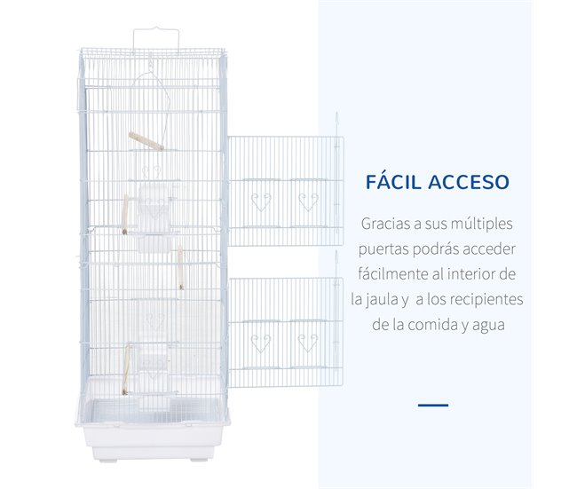 Conforama PawHut Jaula Para Pájaros 46 5x35 5x92 Cm Pajarera De Metal Con Puertas 4 Comederos 3 Perchas Columpio Bandeja Extraíble Y Asa De Transporte Para Loro Canario Periquito Blanco
