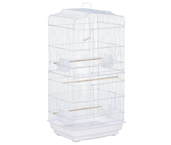 Conforama PawHut Jaula para Pájaros 46 5x35 5x92 cm Pajarera de Metal con Puertas 4 Comederos 3 Perchas Columpio Bandeja Extraíble y Asa de Transporte para Loro Canario Periquito Blanco