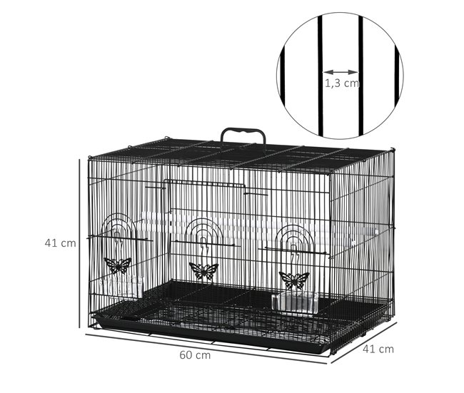 Conforama PawHut Jaula Para Pájaros 60x41x41 Cm Pajarera De Metal Con Comederos 2 Perchas 3 Puertas Y Asa De Transporte Para Pájaros Pequeños Canarios Cotorras Negro