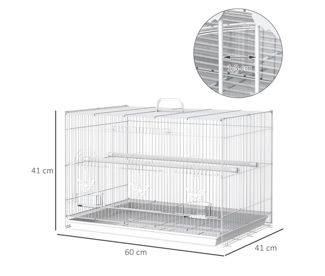 Conforama PawHut Jaula Para Pájaros 60x41x41 Cm Pajarera De Metal Con Comederos 2 Perchas 3 Puertas Y Asa De Transporte Para Pájaros Pequeños Canarios Cotorras Blanco