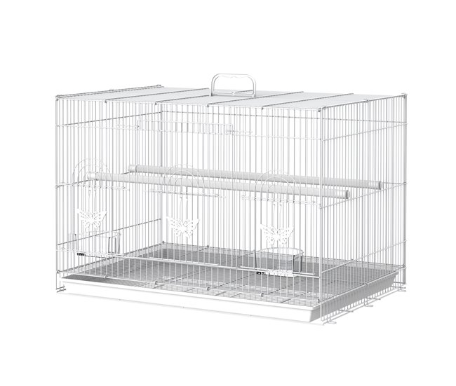 Conforama PawHut Jaula para Pájaros 60x41x41 cm Pajarera de Metal con Comederos 2 Perchas 3 Puertas y Asa de Transporte para Pájaros Pequeños Canarios Cotorras Blanco