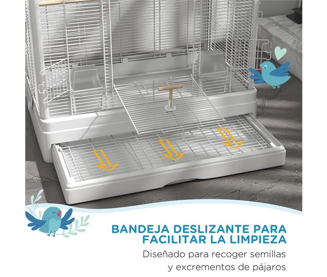 Conforama PawHut Jaula Para Pájaros 61x36 5x98 Cm Pajarera Con Puertas Perchas Bandeja Extraíble Cajas De Comidas Y Asas Jaula Para Ninfas Periquitos Pinzones Canarios Blanco