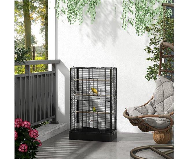 Conforama PawHut Jaula Para Pájaros 61x36 5x98 Cm Pajarera Con Puertas Perchas Bandeja Extraíble Cajas De Comidas Y Asas Jaula Para Ninfas Periquitos Pinzones Canarios Negro
