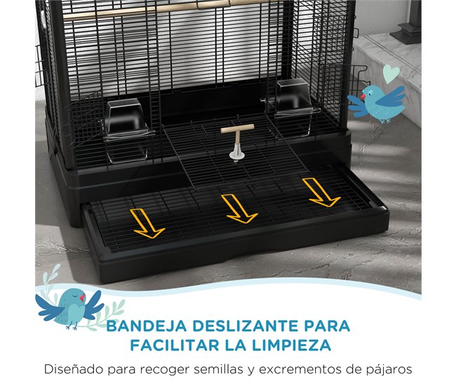 Conforama PawHut Jaula Para Pájaros 61x36 5x98 Cm Pajarera Con Puertas Perchas Bandeja Extraíble Cajas De Comidas Y Asas Jaula Para Ninfas Periquitos Pinzones Canarios Negro