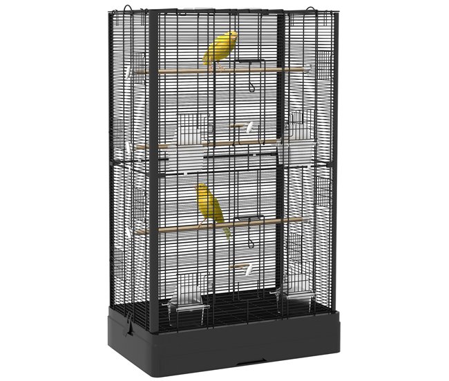 Conforama PawHut Jaula para Pájaros 61x36 5x98 cm Pajarera con Puertas Perchas Bandeja Extraíble Cajas de Comidas y Asas Jaula para Ninfas Periquitos Pinzones Canarios Negro