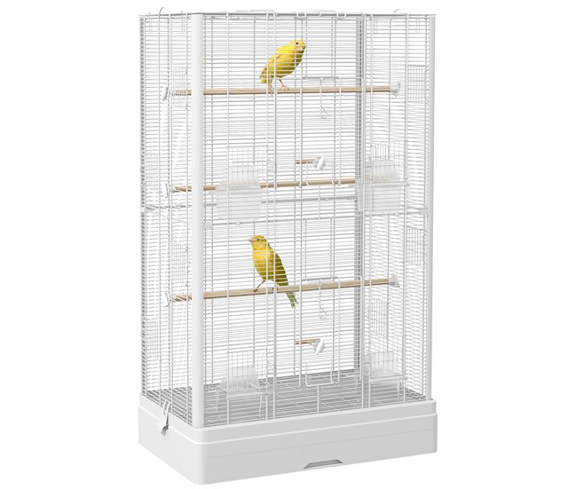 Conforama PawHut Jaula para Pájaros 61x36 5x98 cm Pajarera con Puertas Perchas Bandeja Extraíble Cajas de Comidas y Asas Jaula para Ninfas Periquitos Pinzones Canarios Blanco