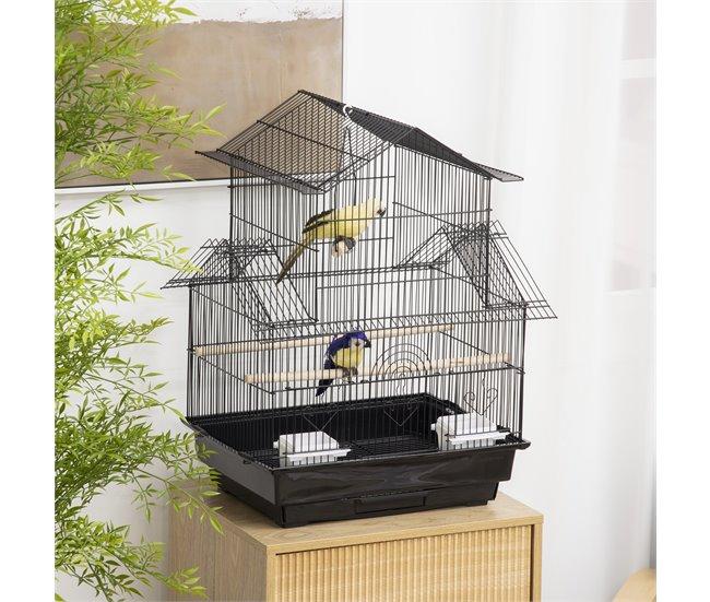 Conforama PawHut Jaula Para Pájaros De Acero Pajarera Con Comederos Perchas Columpio Y Bandeja Extraíble Jaula Grande Para Loros Canario Periquito 50 5x41x63 Cm Negro