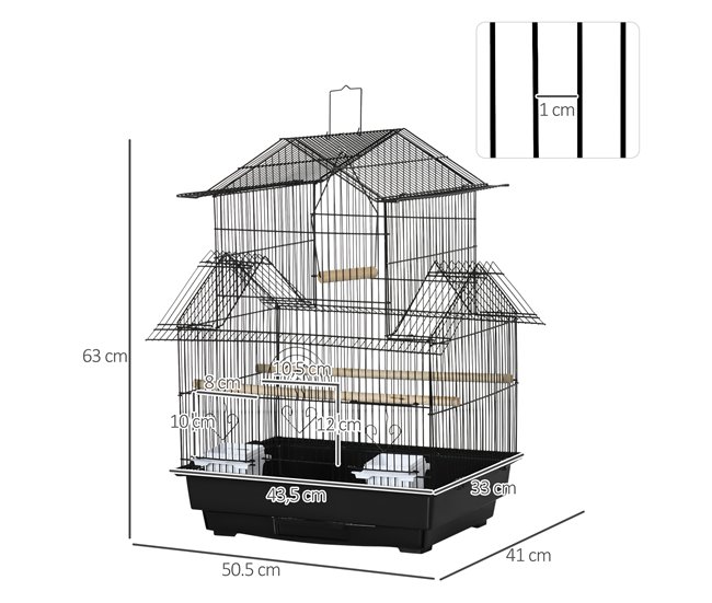 Conforama PawHut Jaula Para Pájaros De Acero Pajarera Con Comederos Perchas Columpio Y Bandeja Extraíble Jaula Grande Para Loros Canario Periquito 50 5x41x63 Cm Negro
