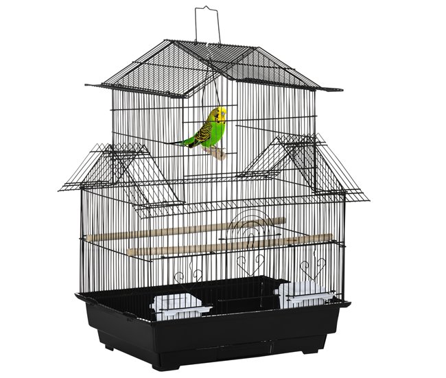 Conforama PawHut Jaula para Pájaros de Acero Pajarera con Comederos Perchas Columpio y Bandeja Extraíble Jaula Grande para Loros Canario Periquito 50 5x41x63 cm Negro