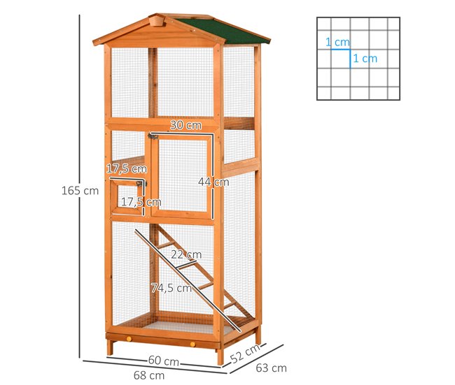 Conforama PawHut Jaula Para Pájaros Grande 68x63x165 Cm Pajarera De Madera De Abeto Con 2 Puertas Bandeja Extraíble Y Techo Asfáltico Madera