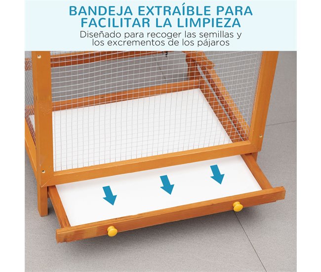Conforama PawHut Jaula Para Pájaros Grande 68x63x165 Cm Pajarera De Madera De Abeto Con 2 Puertas Bandeja Extraíble Y Techo Asfáltico Madera