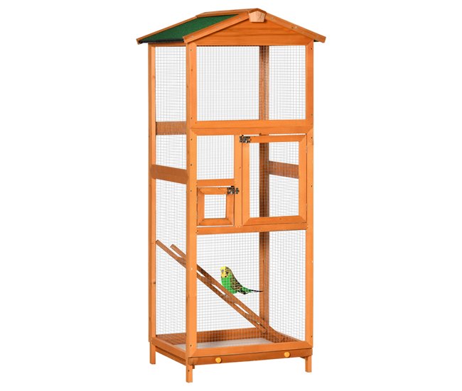 Conforama PawHut Jaula para Pájaros Grande 68x63x165 cm Pajarera de Madera de Abeto con 2 Puertas Bandeja Extraíble y Techo Asfáltico Madera